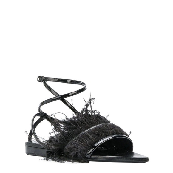 Saint Laurent Era Ostrich Feather Ankle Wrap Sandals - Picture 2 of 8
